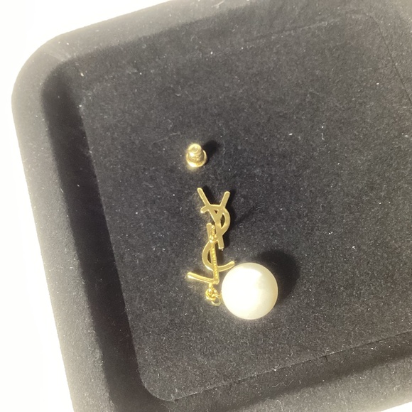 YSL Gold and Pearl Logo Earrings - Picture 2 of 2